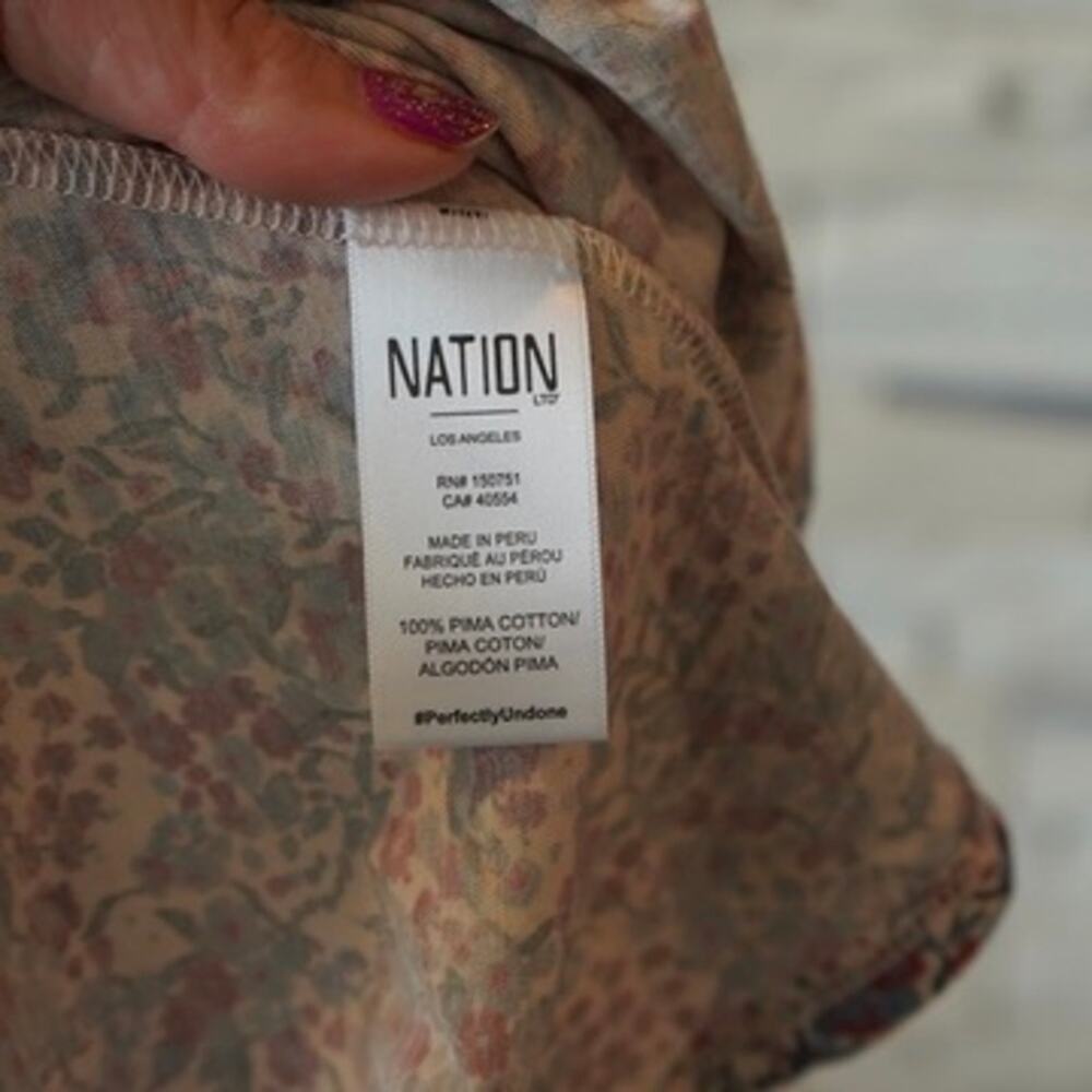 Nation LTD Celine Puff Sleeve Floral Cherry Blossom Pima Cotton Top Size XS - Picture 7 of 11